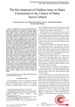 The Development of Children Attire in Malay Ceremonials in the Context of Malay Socio-Cultural