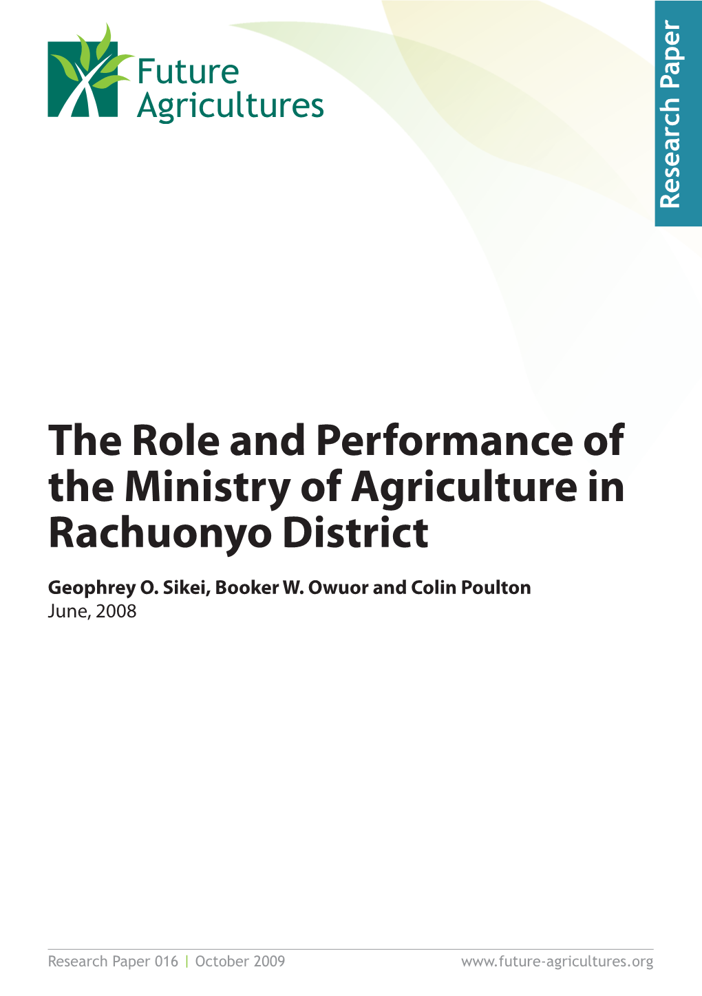 The Role and Performance of the Ministry of Agriculture in Rachuonyo District
