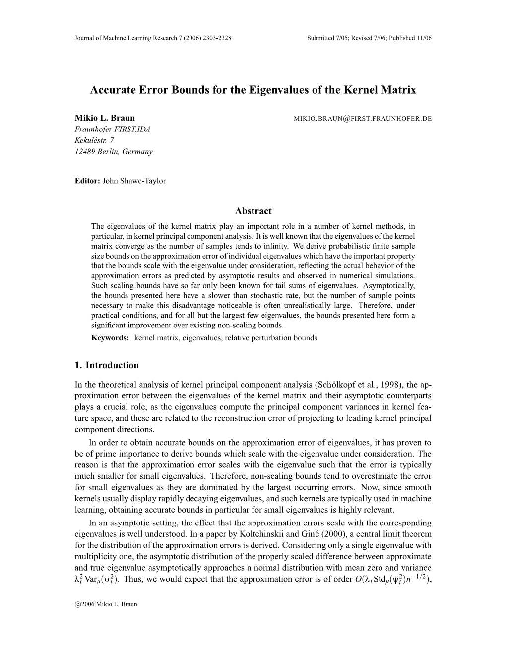 Accurate Error Bounds for the Eigenvalues of the Kernel Matrix