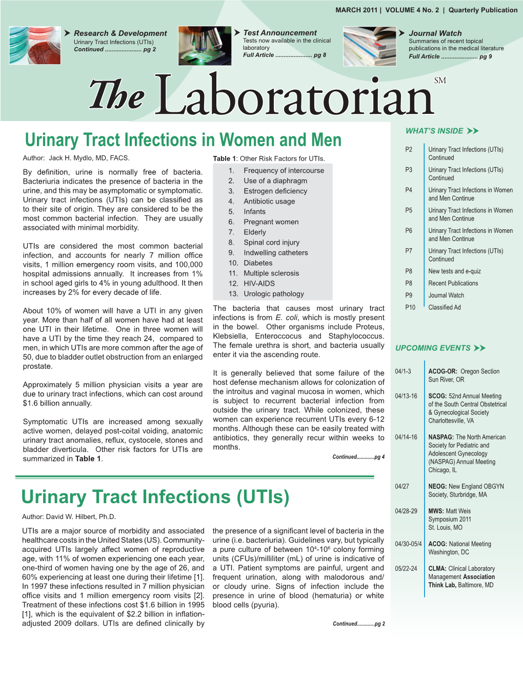 Urinary Tract Infections (Utis) Tests Now Available in the Clinical Summaries of Recent Topical PAID Continued