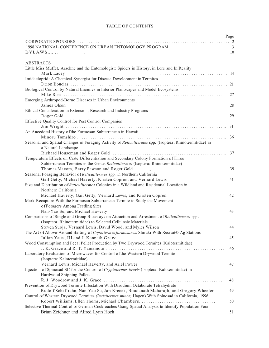 1998 National Conference on Urban Entomology Program 3 Bylaws