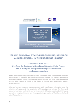 “Grand European Symposium: Training, Research and Innovation in the Europe of Health”