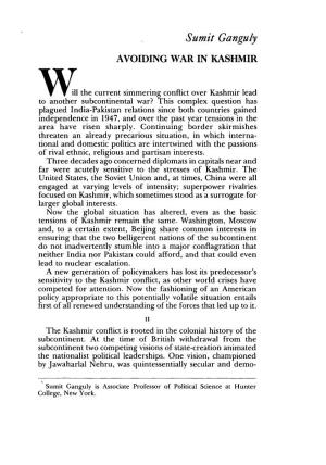 Sumit Ganguly AVOIDING WAR in KASHMIR