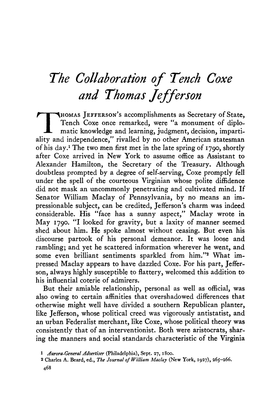The Collaboration of Tench Coxe and Thomas Jeff Erson