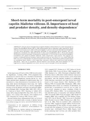 Short-Term Mortality in Post-Emergent Larval Capelin Mallotus Villosus. 11