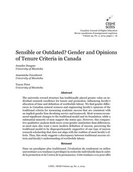 Sensible Or Outdated? Gender and Opinions of Tenure Criteria in Canada