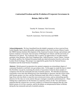 Contractual Freedom and the Evolution of Corporate Governance In