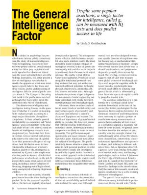 The General Intelligence Factor Exploring Intelligence 25 Copyright 1998 Scientific American, Inc