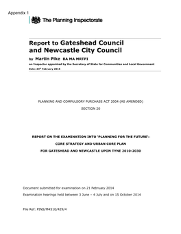 Report to Gateshead Council and Newcastle City Council