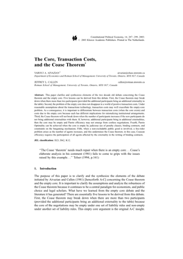 The Core, Transaction Costs, and the Coase Theorem1