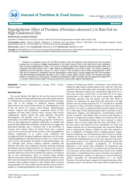 Hypolipidemic Effect of Purslane (Portulaca Oleracea L.) in Rats Fed