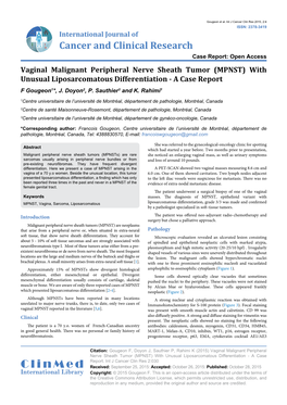 Vaginal Malignant Peripheral Nerve Sheath Tumor (MPNST) with Unusual Liposarcomatous Differentiation - a Case Report F Gougeon1*, J