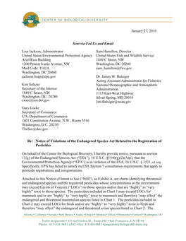 January 27, 2010 Sent Via Fed Ex and Email Lisa Jackson, Administrator United States Environmental Protection Agency Ariel Rios