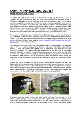 FORTH, CLYDE and UNION CANALS Notes on Multi-Use Access