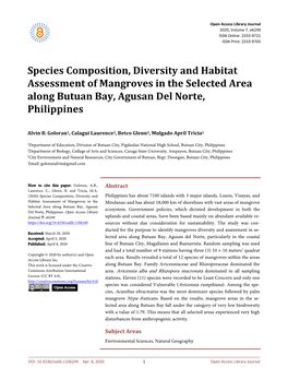 Species Composition, Diversity and Habitat Assessment of Mangroves in the Selected Area Along Butuan Bay, Agusan Del Norte, Philippines