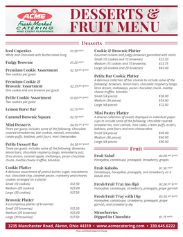 Desserts & Fruit Menu