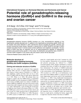 Potential Role of Gonadotrophin-Releasing Hormone (Gnrh)-I and Gnrh-II in the Ovary and Ovarian Cancer