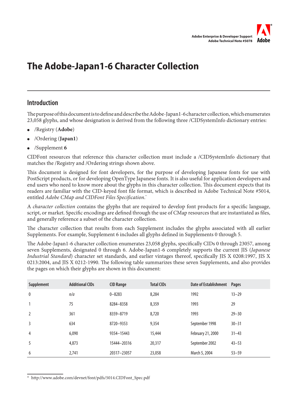 Adobe Technical Note #5078: the Adobe-Japan1-6 Character Collection 2