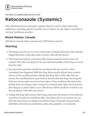 Ketoconazole (Systemic) | Memorial Sloan Kettering Cancer Center