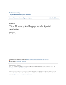 Critical Literacy and Engagement in Special Education Sara Nelson Hamline University