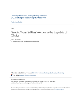 Gender Wars: Selfless Women in the Republic of Choice Joan C