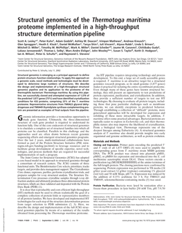 Structural Genomics of the Thermotoga Maritima Proteome Implemented in a High-Throughput Structure Determination Pipeline