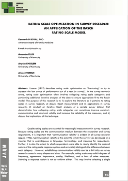 Rating Scale Optimization in Survey Research: an Application of the Rasch Rating Scale Model