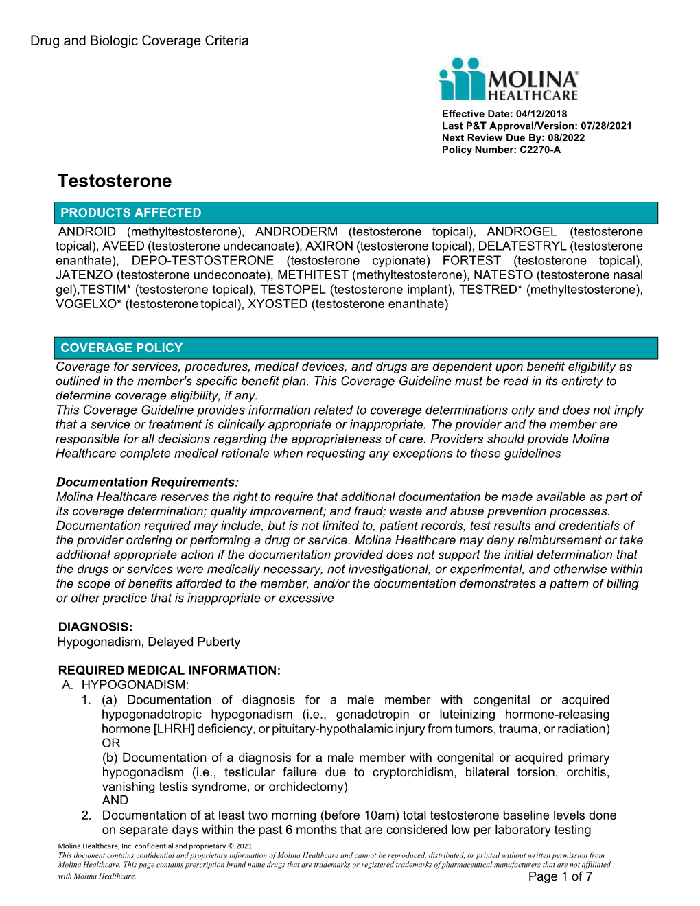 Testosterone C2270-A