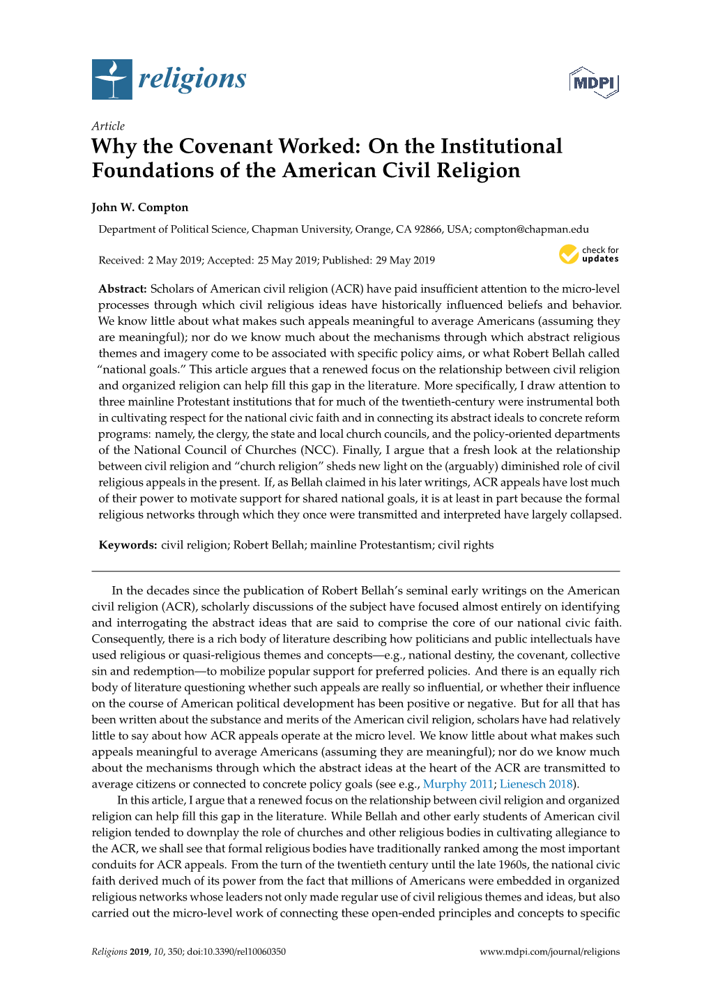 On the Institutional Foundations of the American Civil Religion