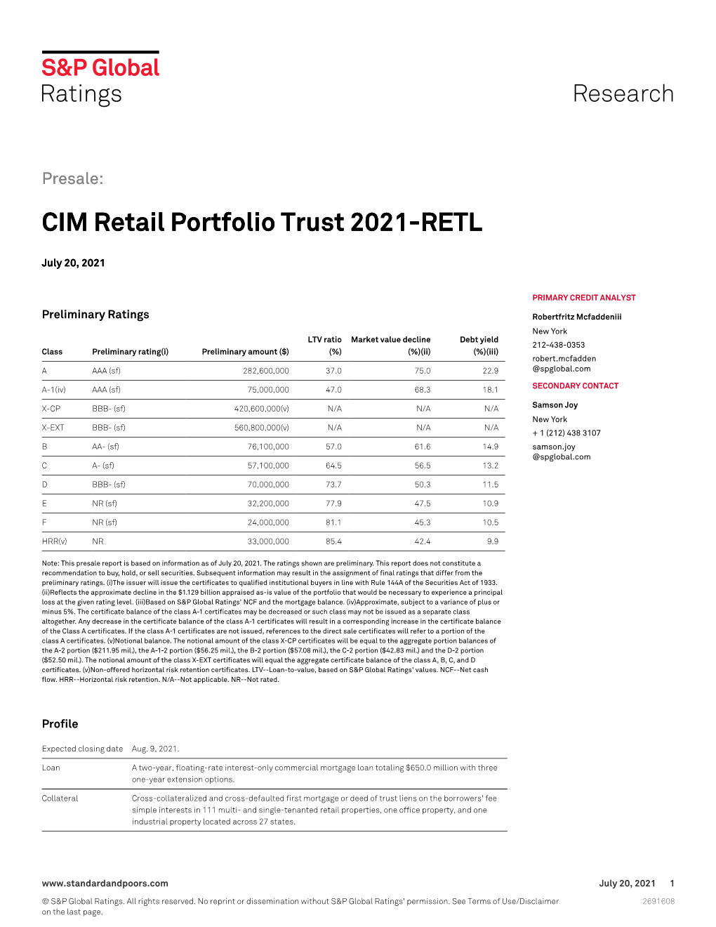 CIM Retail Portfolio Trust 2021-RETL