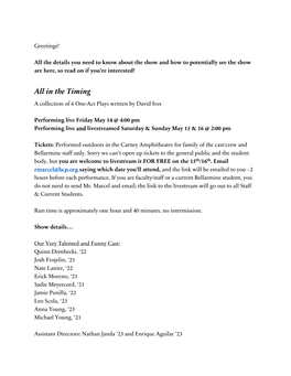 All in the Timing a Collection of 6 One-Act Plays Written by David Ives