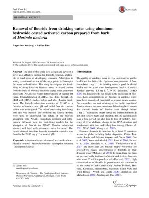 Removal of Fluoride from Drinking Water Using Aluminum Hydroxide Coated Activated Carbon Prepared from Bark of Morinda Tinctoria
