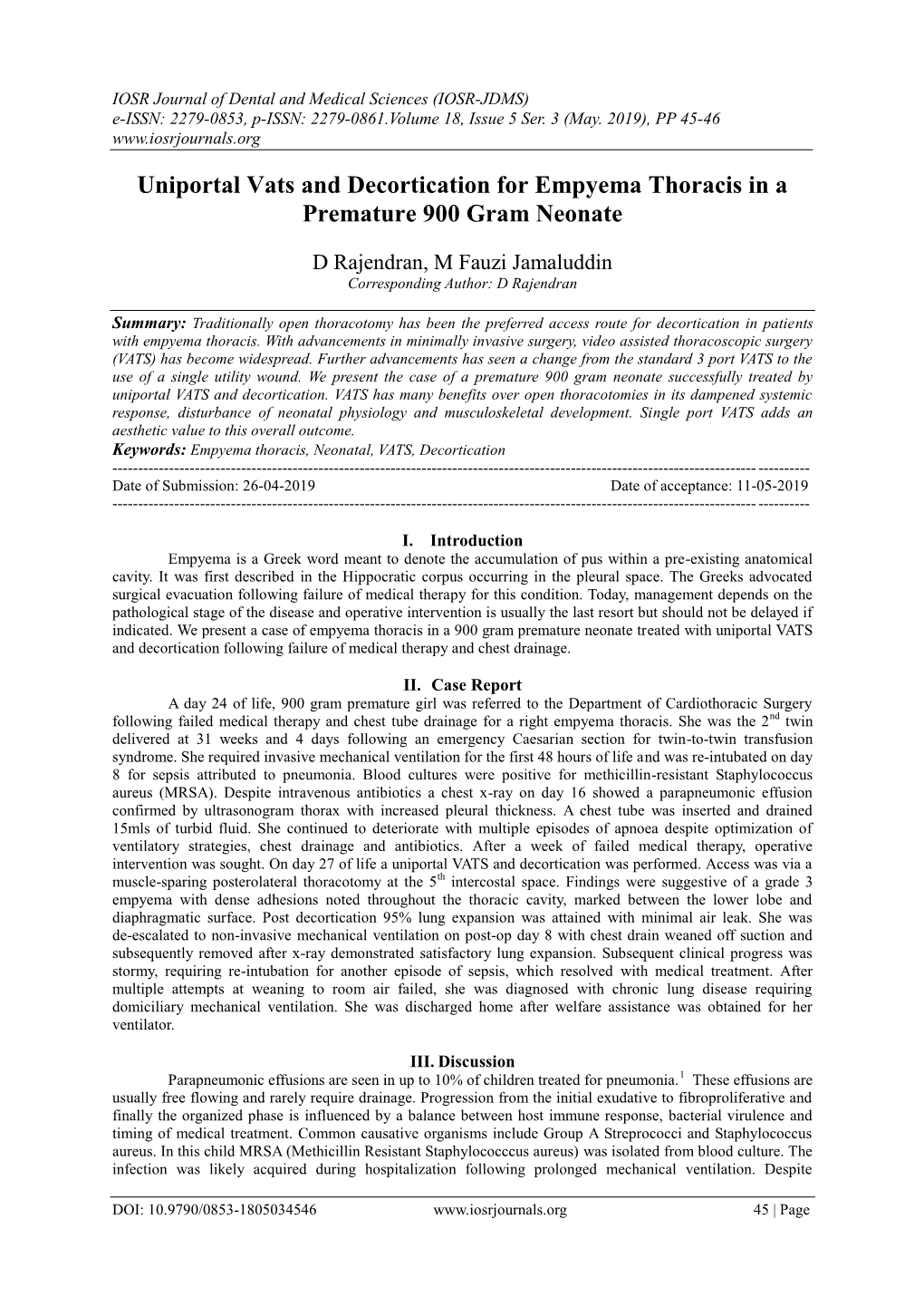 Open Thoracotomy and Decortication for Empyema