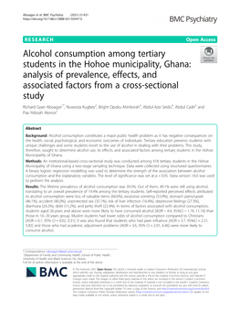 Alcohol Consumption Among Tertiary Students in the Hohoe Municipality