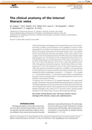 The Clinical Anatomy of the Internal Thoracic Veins