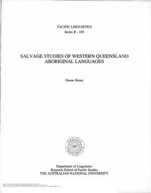 Salvage Studies of Western Queensland Aboriginallanguages