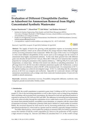Evaluation of Different Clinoptilolite Zeolites As Adsorbent for Ammonium Removal from Highly Concentrated Synthetic Wastewater