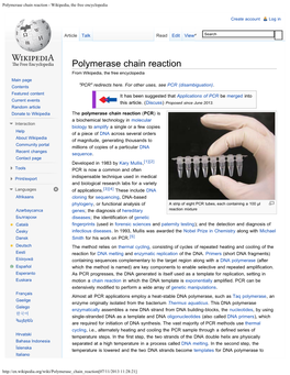 Polymerase Chain Reaction. Wikipedia. Last Modified on 13