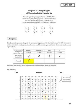 Proposal to Change Glyphs of Mongolian Letter Manchu Ka