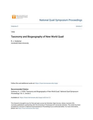 Taxonomy and Biogeography of New World Quail