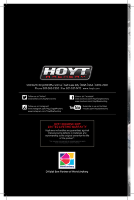 Hoyt Recurve Bow Limited Lifetime Warranty