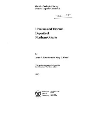 Uranium and Thorium Deposits of Northern Ontario
