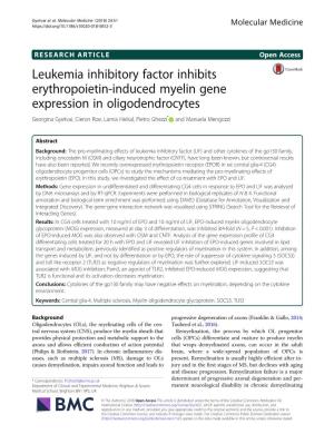 Leukemia Inhibitory Factor Inhibits Erythropoietin-Induced Myelin Gene