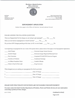 EXPUNGEMENT APPLICATION (Submit This Page to the Office of Solicitor, Second Judicial Circuit)
