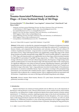 Trauma-Associated Pulmonary Laceration in Dogs—A Cross Sectional Study of 364 Dogs