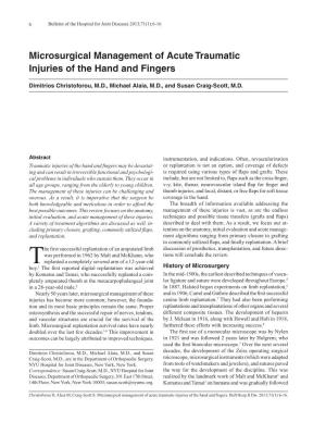 Microsurgical Management of Acute Traumatic Injuries of the Hand and Fingers