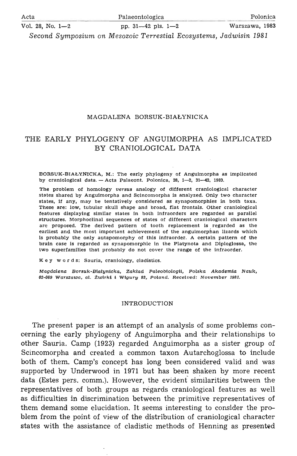 Second Symposium on Mesozoic Terrestial Ecosystems, Jadwisin 1981