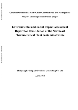 Global Environmental Fund “China Contaminated Site Management Project” Liaoning Demonstration Project Public Disclosure Authorized