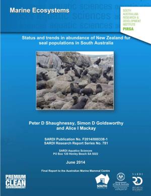 Status and Trends in Abundance of New Zealand Fur Seal Populations in South Australia