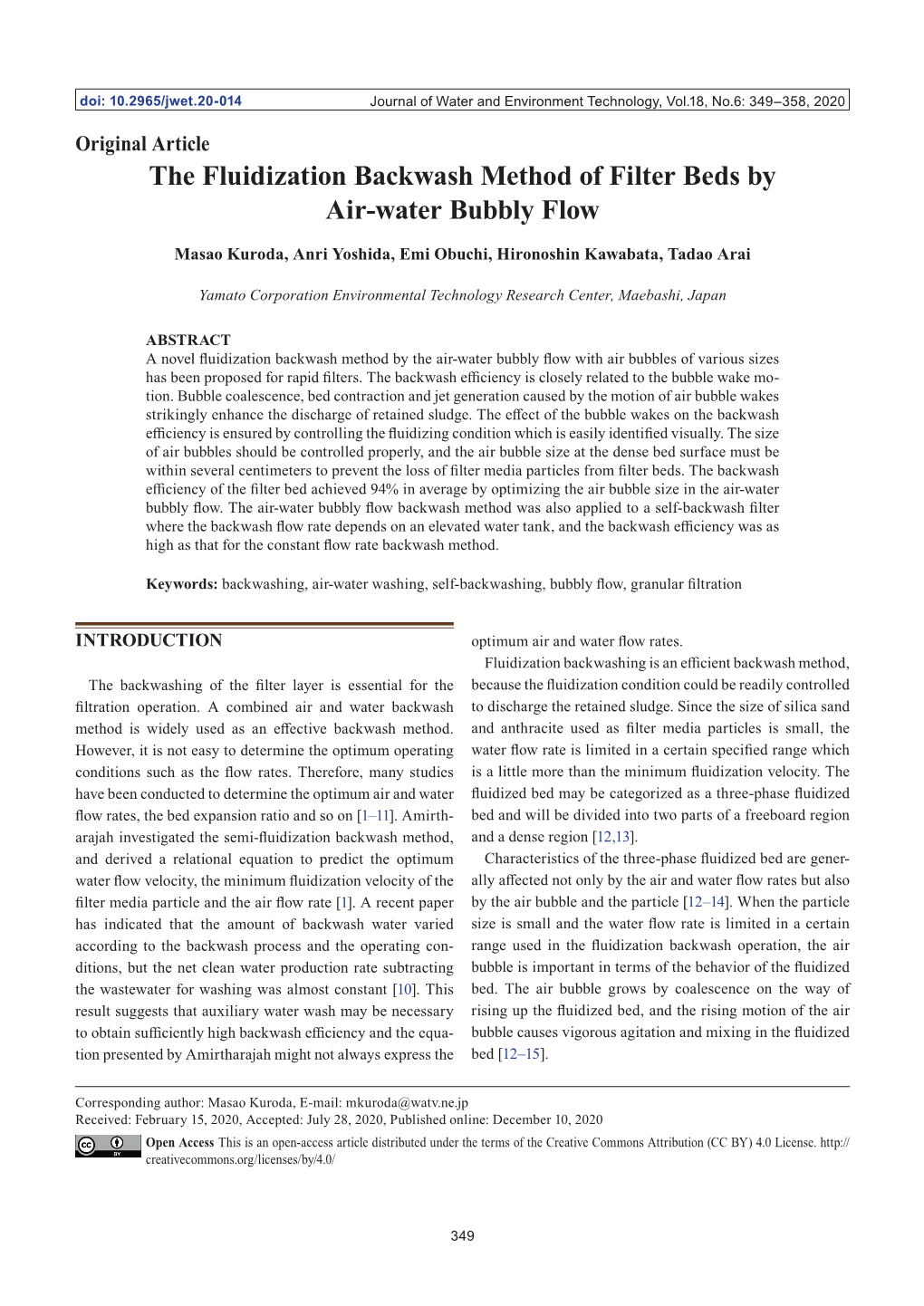 The Fluidization Backwash Method of Filter Beds by Air-Water Bubbly Flow